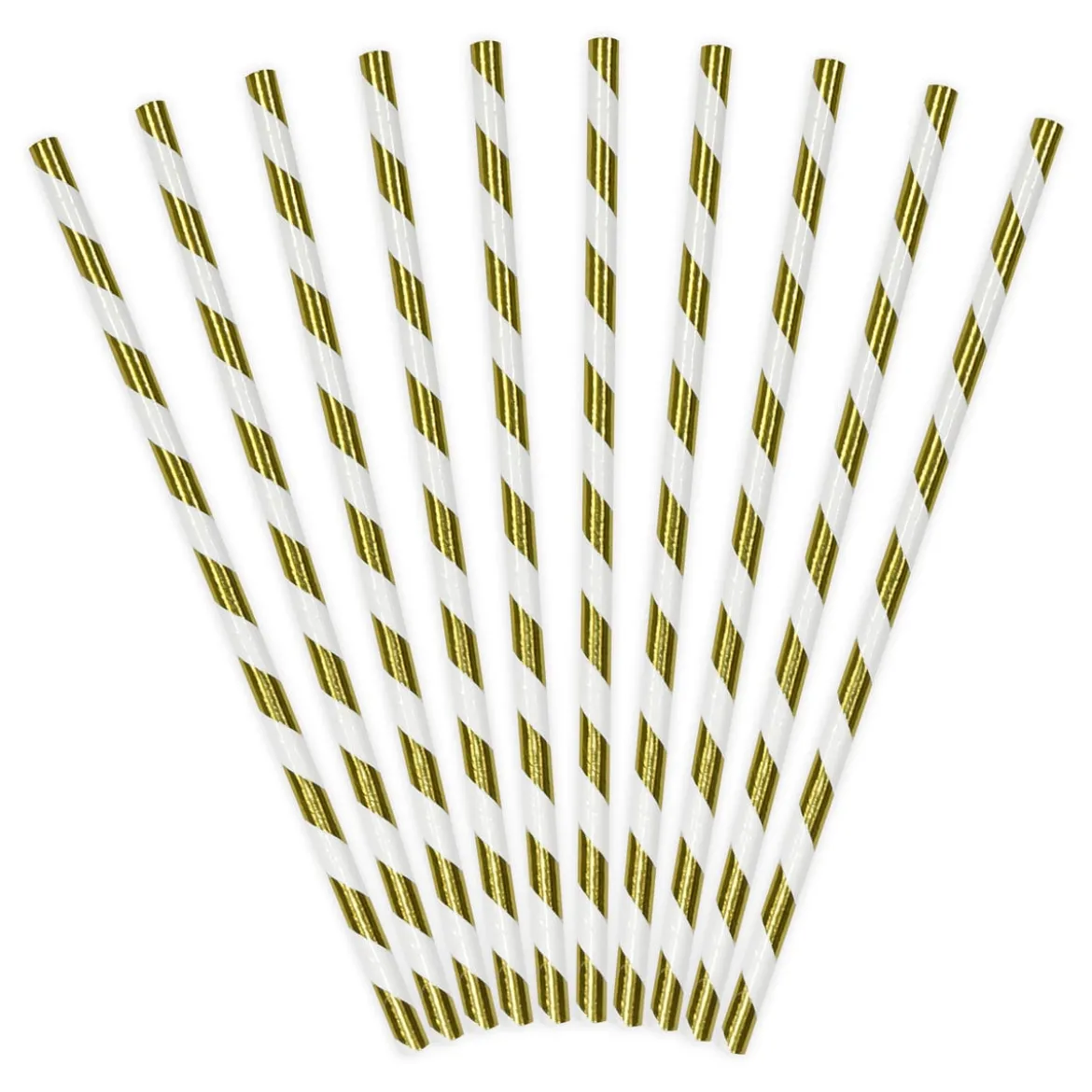 Röhrchen schräge Streifen Papier 10 Stück goldfarbig weiß 19,5cm