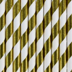 Röhrchen schräge Streifen Papier 10 Stück goldfarbig weiß 19,5cm