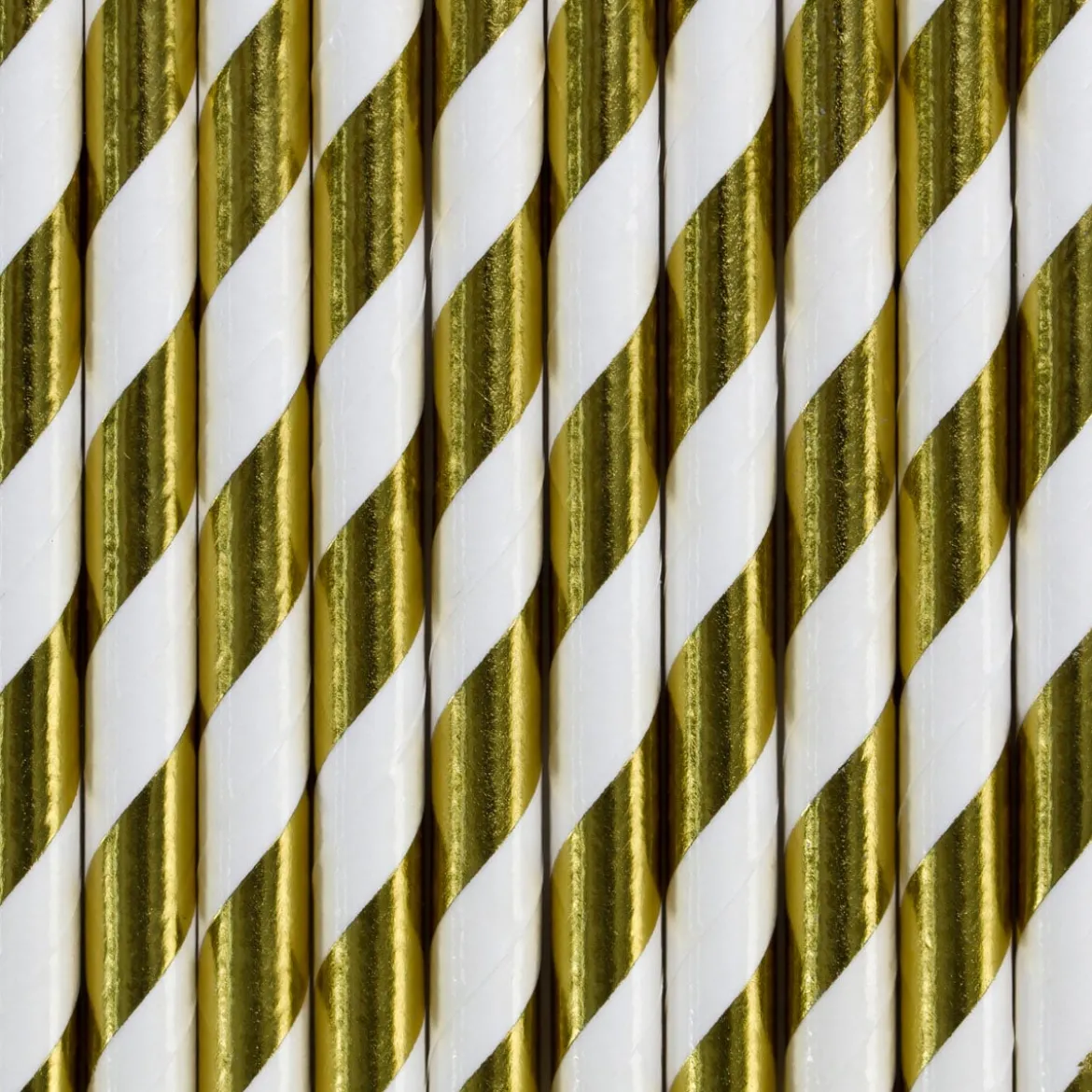 Röhrchen schräge Streifen Papier 10 Stück goldfarbig weiß 19,5cm