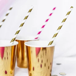 Röhrchen schräge Streifen Papier 10 Stück goldfarbig weiß 19,5cm