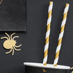Röhrchen schräge Streifen Papier 10 Stück goldfarbig weiß 19,5cm