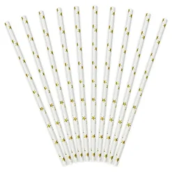Röhrchen Strohhalme goldfarbige Sternchen Papier 10 Stück weiß gold 19,5cm