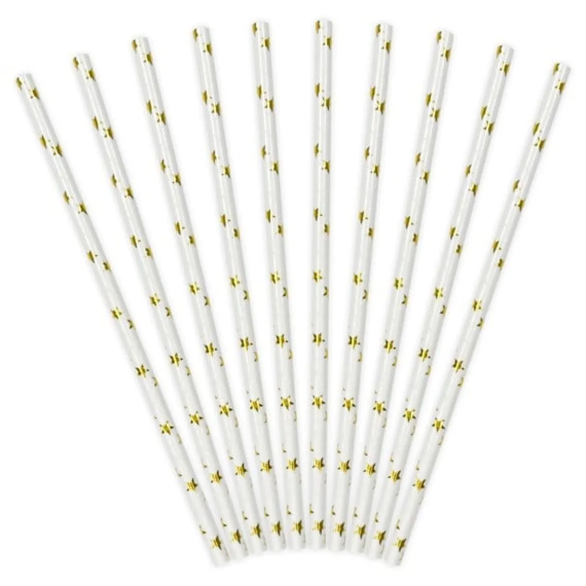 Röhrchen Strohhalme goldfarbige Sternchen Papier 10 Stück weiß gold 19,5cm