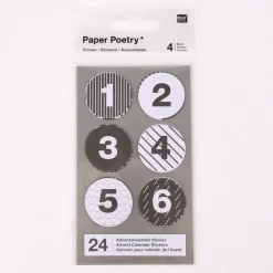 Rico Design Adventskalender Sticker weiß schwarz 4 Blatt