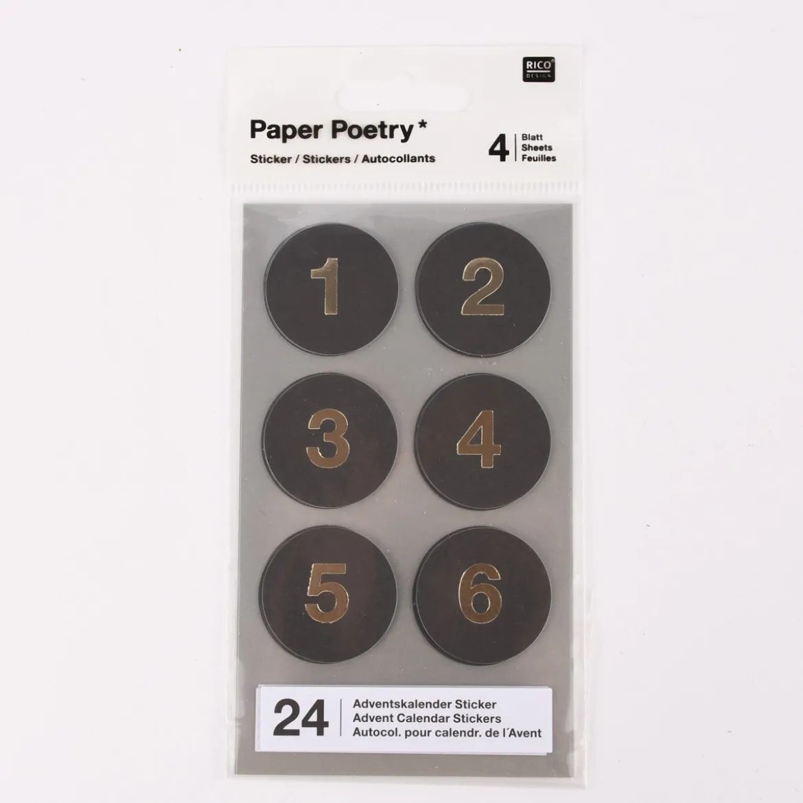 Rico Design Adventskalender Sticker schwarz goldfarbig 4 Blatt
