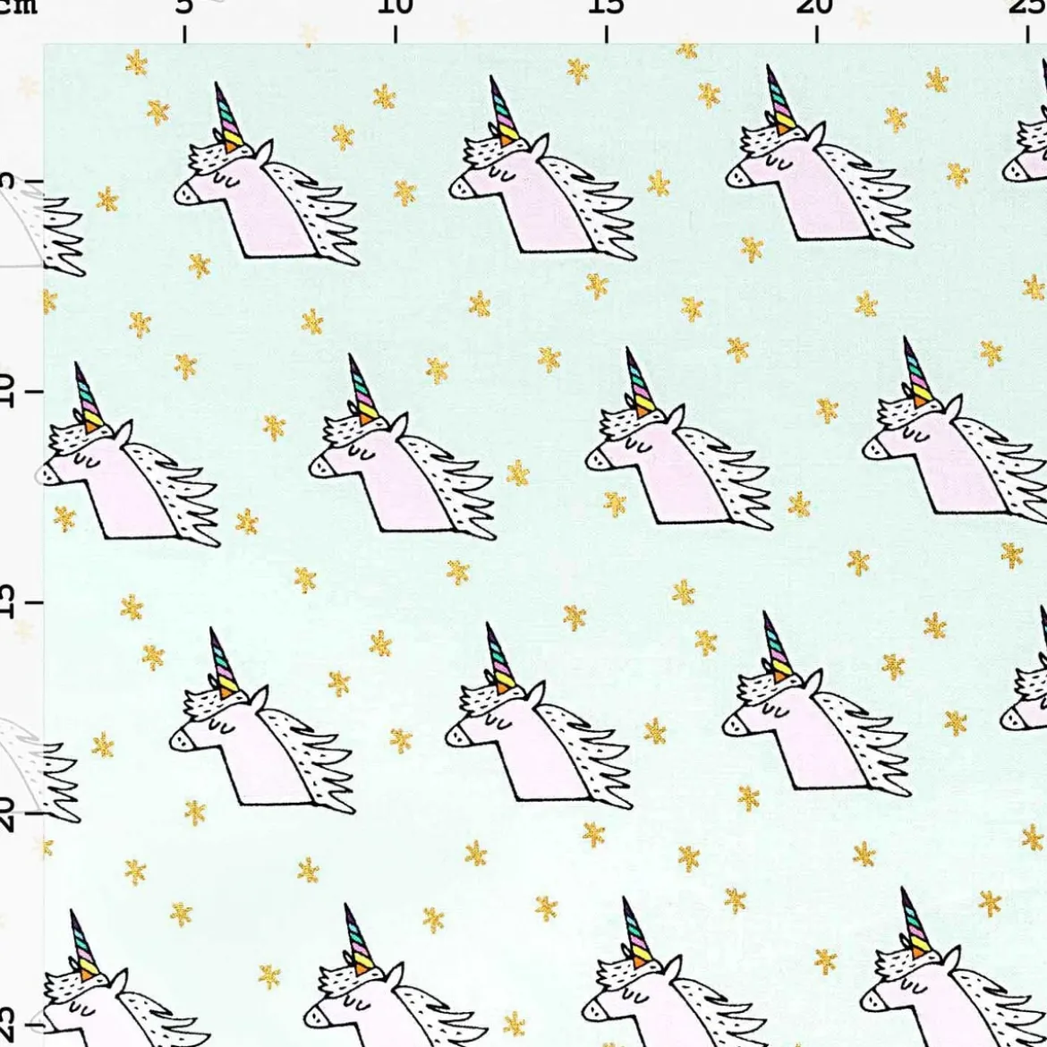 Rico Design Baumwollstoff Einhorn Sterne mint rosa goldfarbig bunt 1,4m Breite