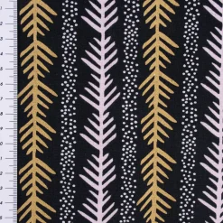 Rico Design Baumwollstoff Stoffabschnitt grafisch Zweig Punkte schwarz lila goldfarbig 50x140cm