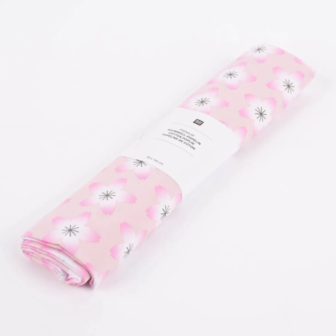 Rico Design Baumwollstoff Stoffabschnitt Kirschblüten hellrosa pink weiß 50x140cm