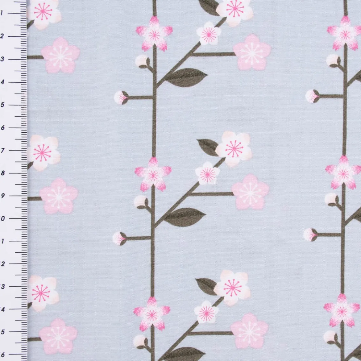 Rico Design Baumwollstoff Stoffabschnitt Kirschblütenzweige hellblau rosa 50x140cm