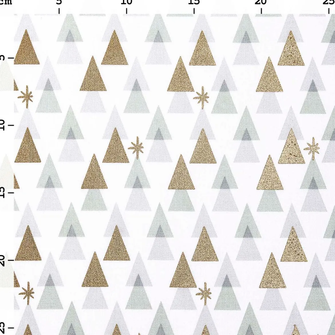 Rico Design Baumwollstoff Stoffabschnitt Druckstoff grafische Tannen weiß gold 50x140cm