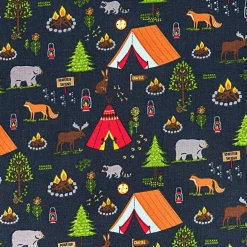 Rico Design Baumwollstoff Stoffabschnitt Camping schwarz bunt 50x140cm