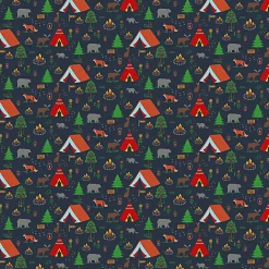 Rico Design Baumwollstoff Stoffabschnitt Camping schwarz bunt 50x140cm