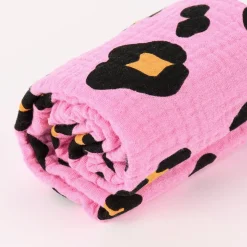 Rico Design Bekleidungsstoff Krinkel Musselin Stoffabschnitt Leomuster rosa schwarz orange 50x130cm
