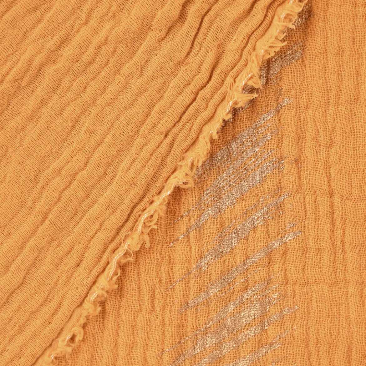Rico Design Bekleidungsstoff Krinkel Musselin Stoffabschnitt Streifen senfgelb gold 50x130cm
