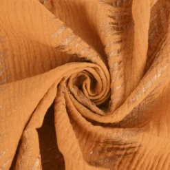 Rico Design Bekleidungsstoff Krinkel Musselin Stoffabschnitt Streifen senfgelb gold 50x130cm