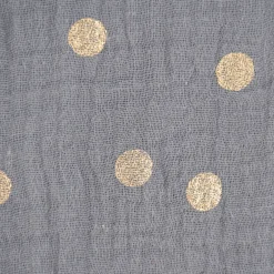 Rico Design Bekleidungsstoff Krinkel Musselin Stoffabschnitt Punkte grau goldfarbig 50x130cm