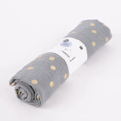 Rico Design Bekleidungsstoff Krinkel Musselin Stoffabschnitt Punkte grau goldfarbig 50x130cm