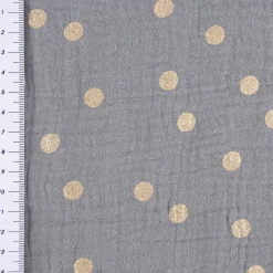 Rico Design Bekleidungsstoff Krinkel Musselin Stoffabschnitt Punkte grau goldfarbig 50x130cm