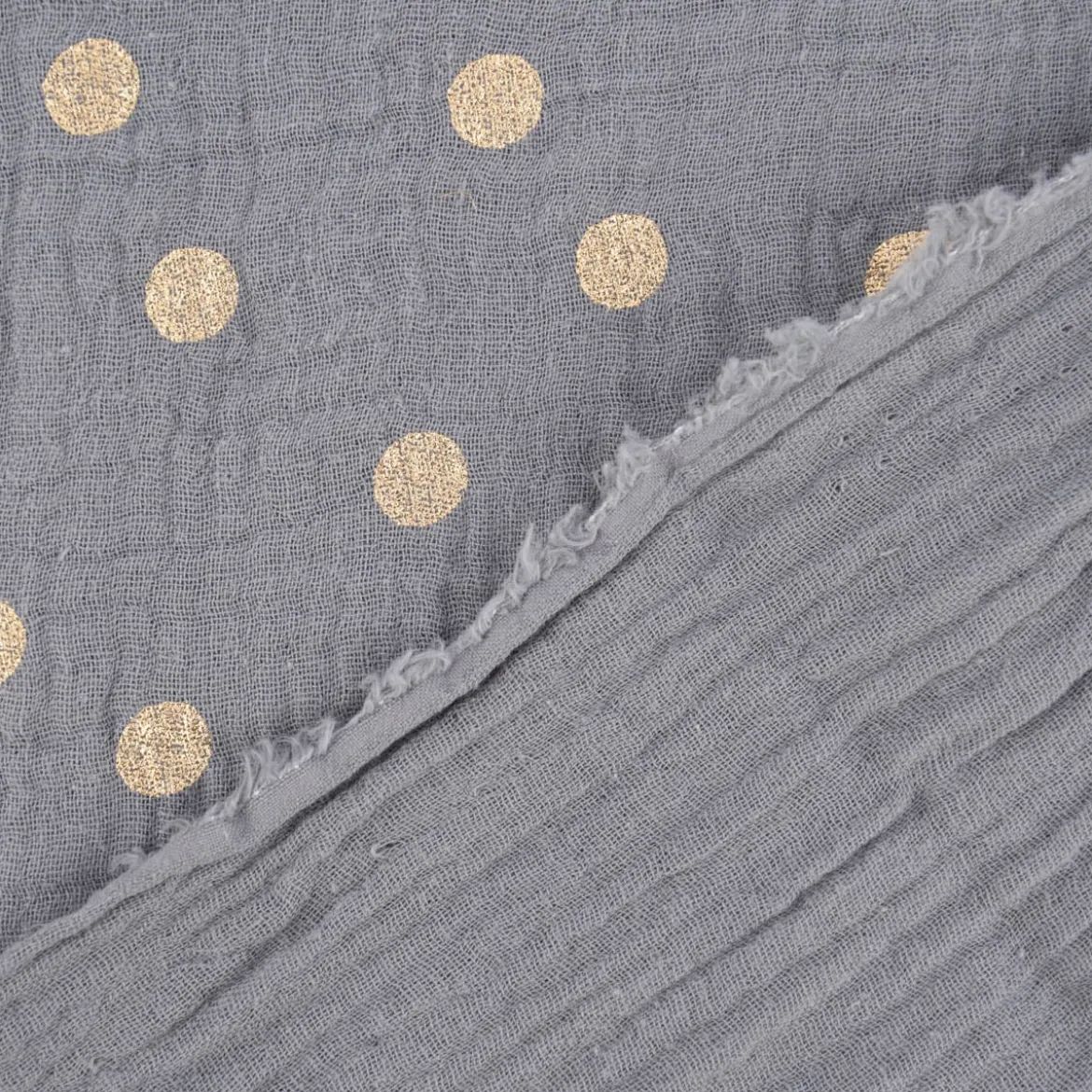 Rico Design Bekleidungsstoff Krinkel Musselin Stoffabschnitt Punkte grau goldfarbig 50x130cm