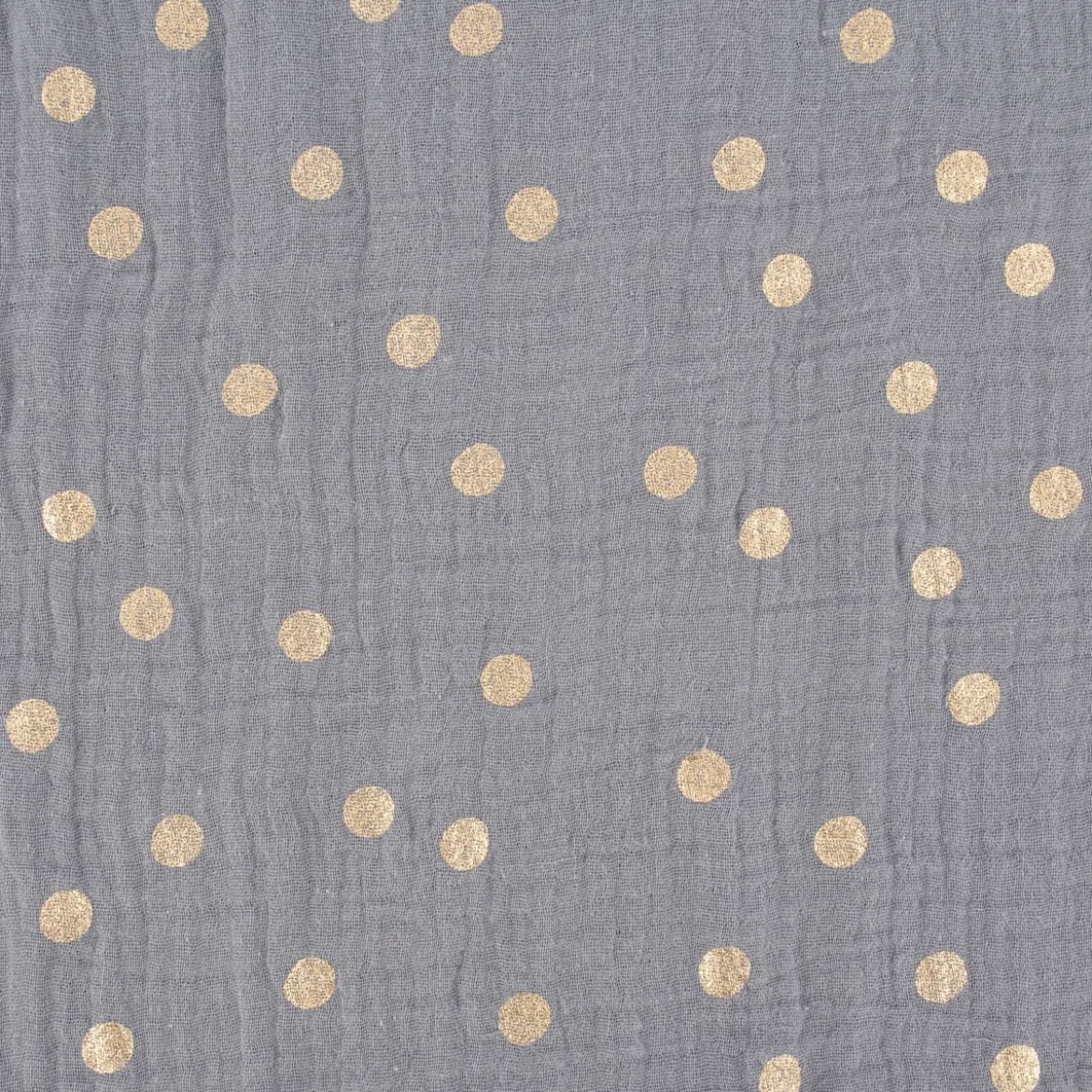 Rico Design Bekleidungsstoff Krinkel Musselin Stoffabschnitt Punkte grau goldfarbig 50x130cm