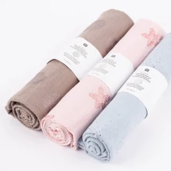Rico Design Bekleidungsstoff Krinkel Musselin Stoffabschnitt Kirschblüten rosa metallic rosa 50x130cm