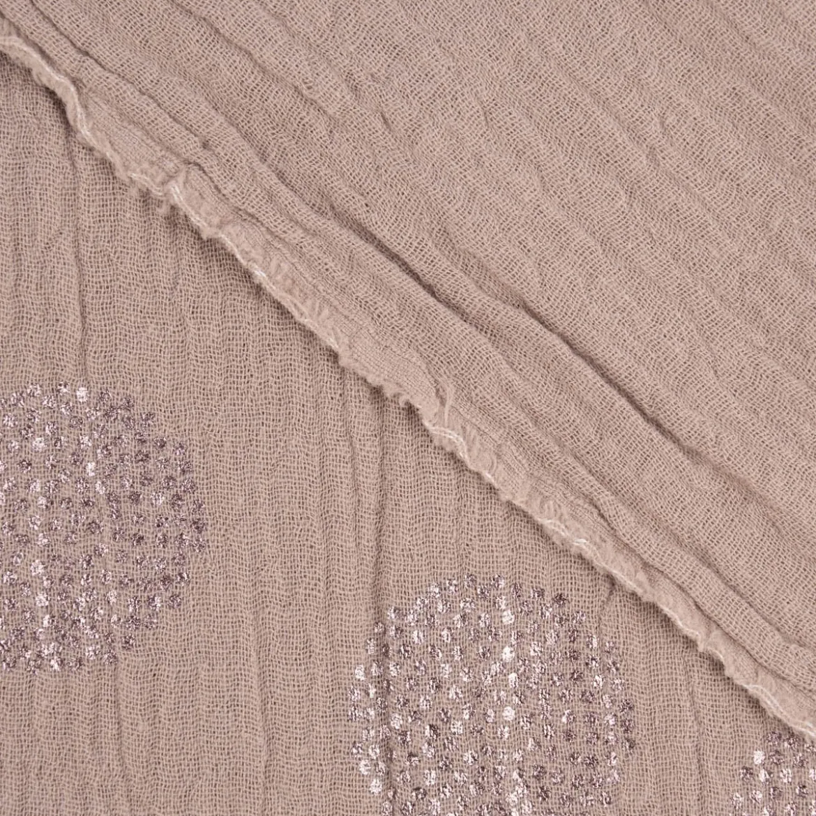 Rico Design Bekleidungsstoff Krinkel Musselin Stoffabschnitt Kirschblüten taupe metallic taupe 50x130cm