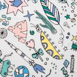 Rico Design beschichtete Baumwolle Stoffabschnitt Insekten Blätter Sterne grau bunt 25x70cm