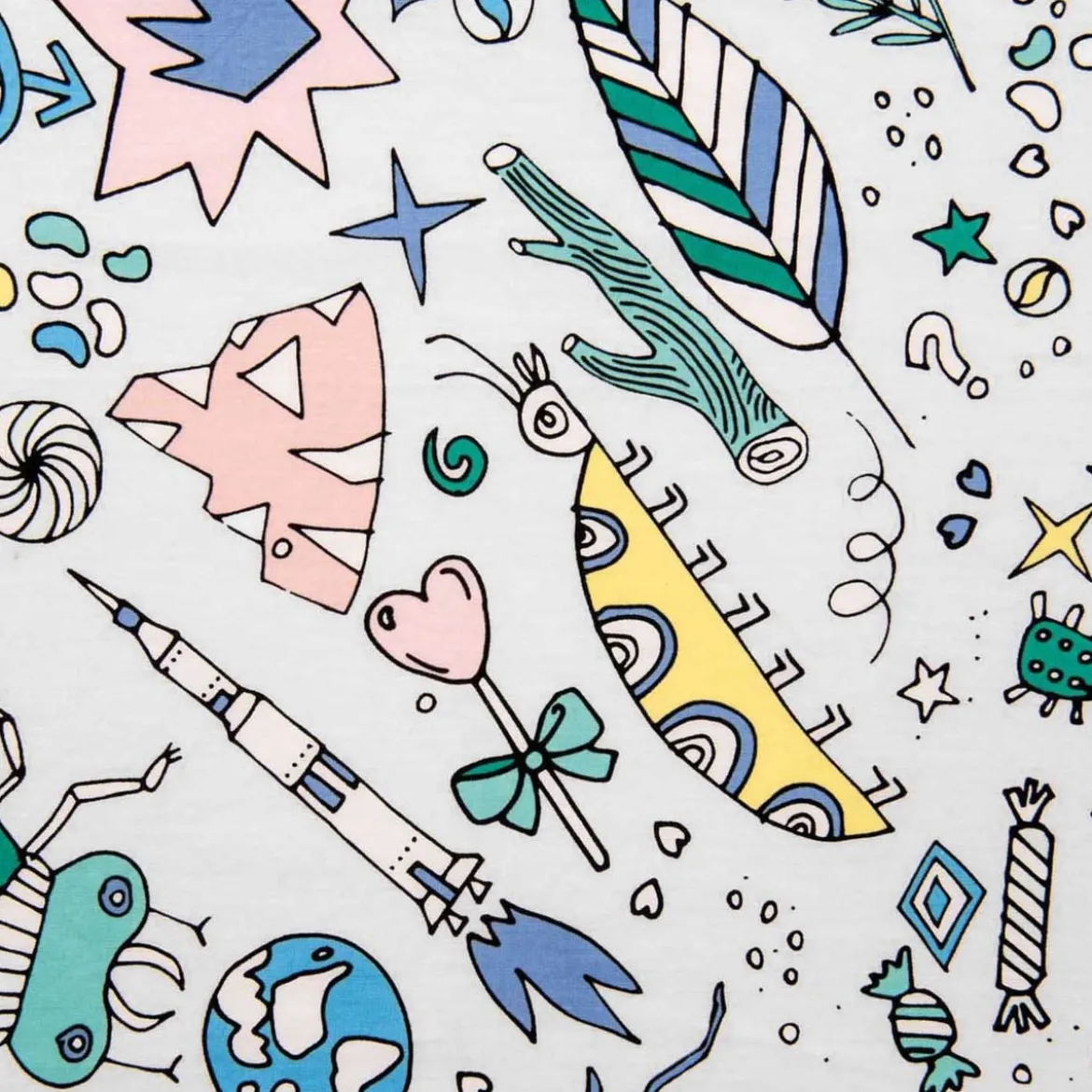Rico Design beschichtete Baumwolle Stoffabschnitt Insekten Blätter Sterne grau bunt 25x70cm