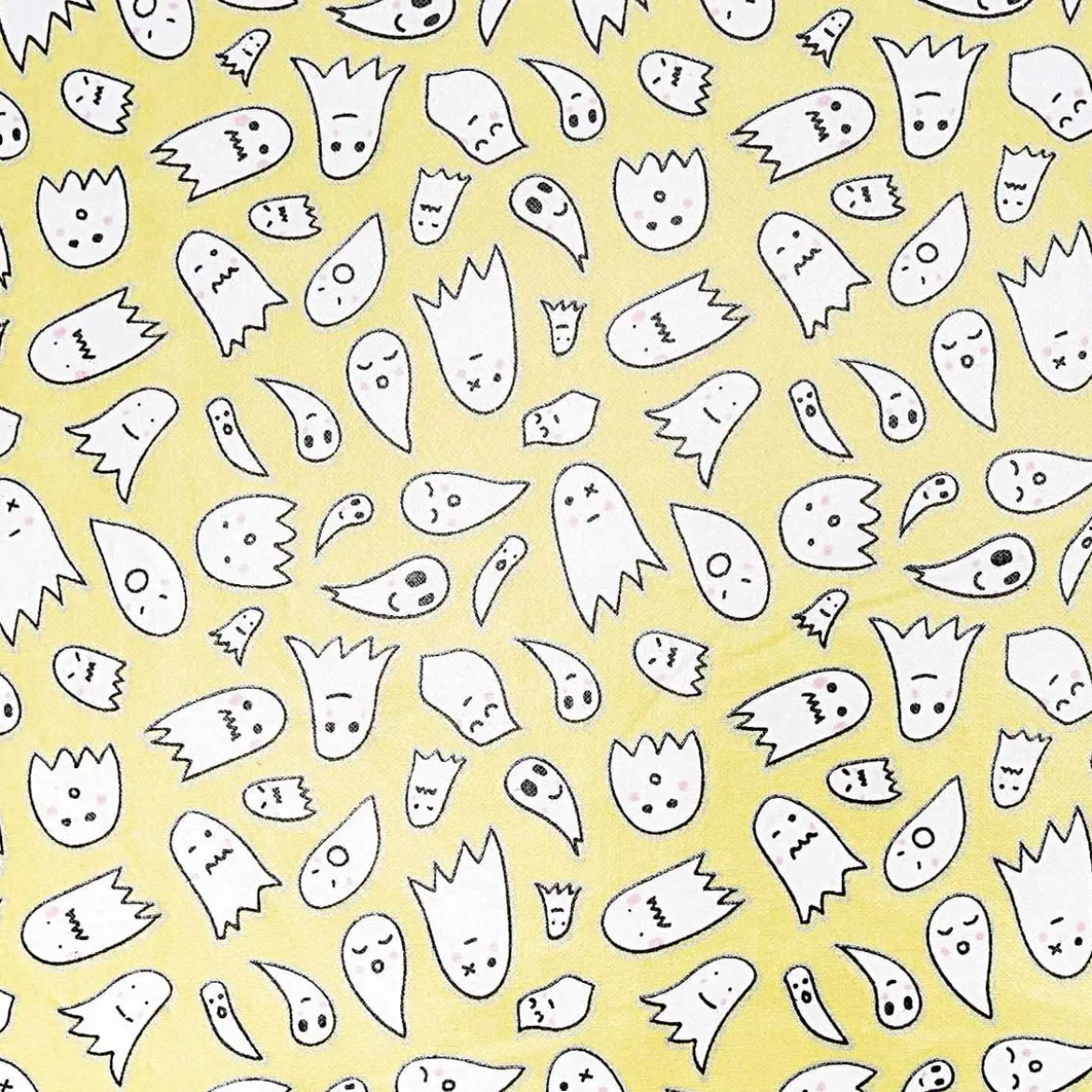 Rico Design beschichtete Baumwolle Stoffabschnitt Geister gelb weiß silberfarbig 25x70cm