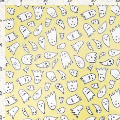 Rico Design beschichtete Baumwolle Stoffabschnitt Geister gelb weiß silberfarbig 25x70cm