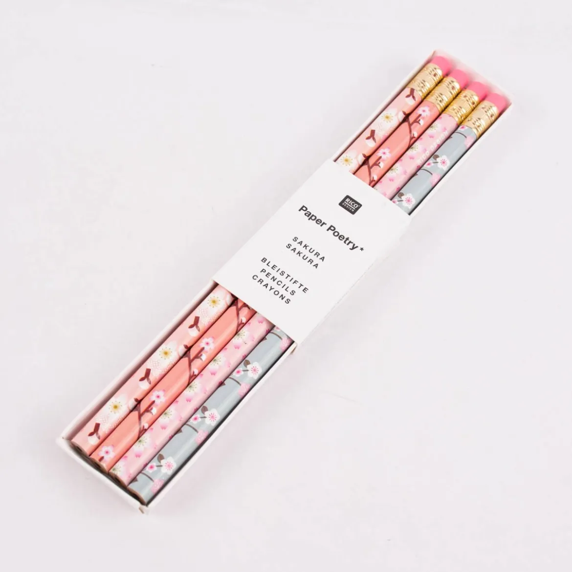 Rico Design Bleistifte Mix Kirschblüten rosa hellblau 4 Stück