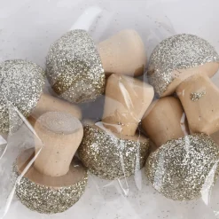 Rico Design 3D Dekostreu Pilze mit Glitter Holz natur gold 6 Stück