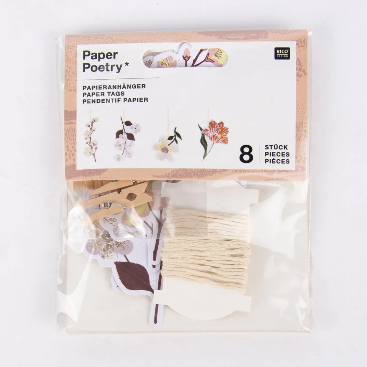 Rico Design Dekoanhänger Blumen mit Klammern Papier pastell bunt 8 Stück