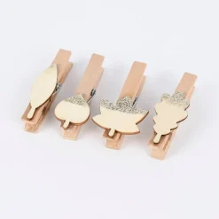 Rico Design Dekoclips Blätter Mix mit Glitter Holz natur gold 4 Stück 4,8cm