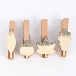 Rico Design Dekoclips Blätter Mix mit Glitter Holz natur gold 4 Stück 4,8cm
