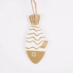 Rico Design Dekohänger Fisch Holz weiß goldfarbig 4,1x9cm