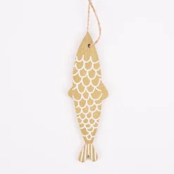 Rico Design Dekohänger Fisch Holz goldfarbig weiß 3,3x11cm
