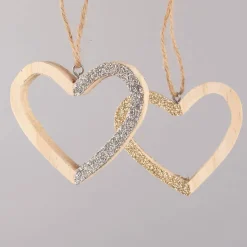 Rico Design Dekohänger Herz Glitter Holz natur silberfarben 8x8x0,9cm