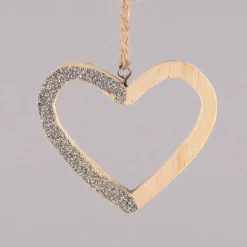 Rico Design Dekohänger Herz Glitter Holz natur silberfarben 8x8x0,9cm