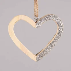 Rico Design Dekohänger Herz Glitter Holz natur silberfarben 8x8x0,9cm