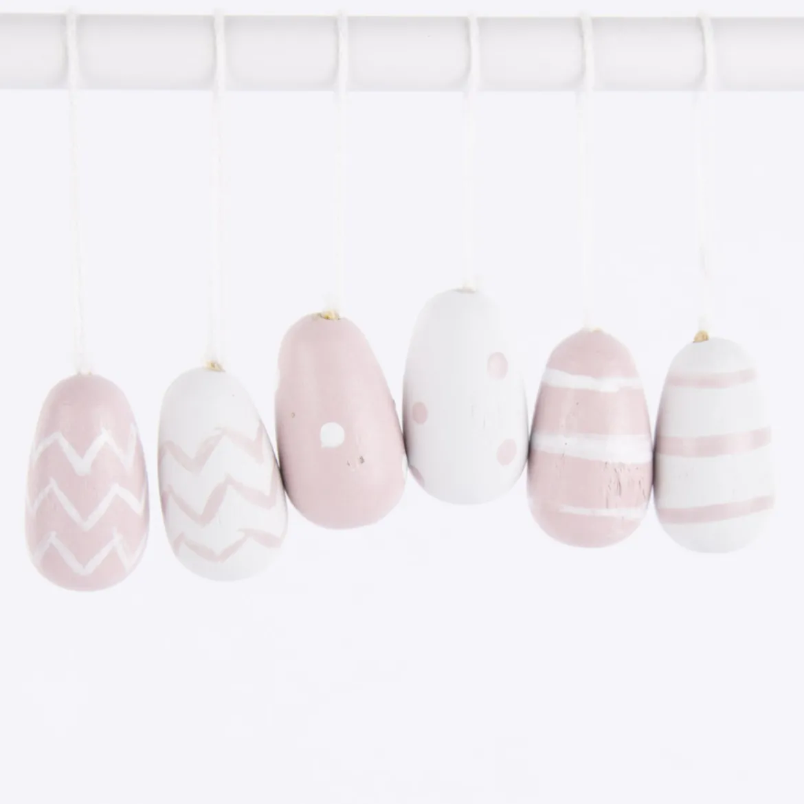 Rico Design Dekohänger Osterei Holz 6 Stück weiß rosa