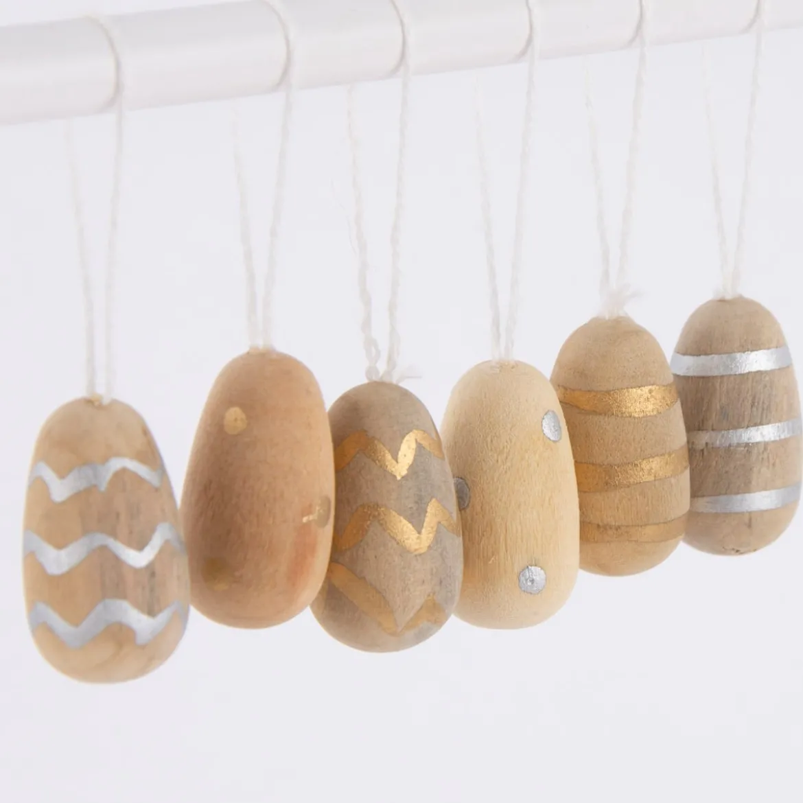 Rico Design Dekohänger Osterei Holz 6 Stück natur gold silber