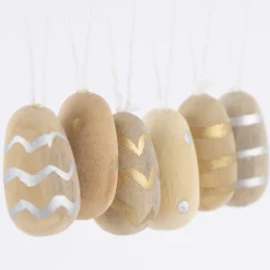 Rico Design Dekohänger Osterei Holz 6 Stück natur gold silber