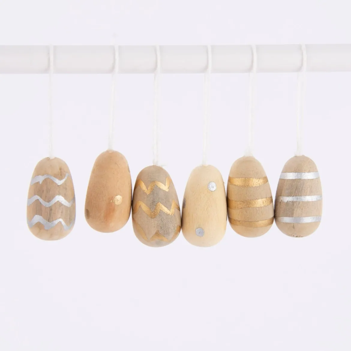 Rico Design Dekohänger Osterei Holz 6 Stück natur gold silber
