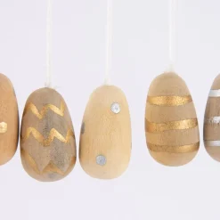 Rico Design Dekohänger Osterei Holz 6 Stück natur gold silber