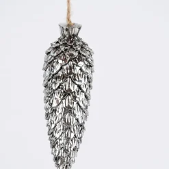 Rico Design Dekohänger Zapfen groß Kunststoff silberfarben 3x8,5cm