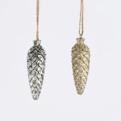Rico Design Dekohänger Zapfen groß Kunststoff goldfarben 3x8,5cm