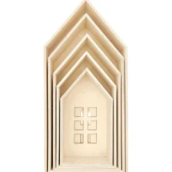 Rico Design Deko Häuser aus Holz 5 Stück natur in verschiedenen Größen