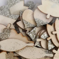 Rico Design Dekostreu Blätter Mix mit Glitter Holz natur gold 48teilig
