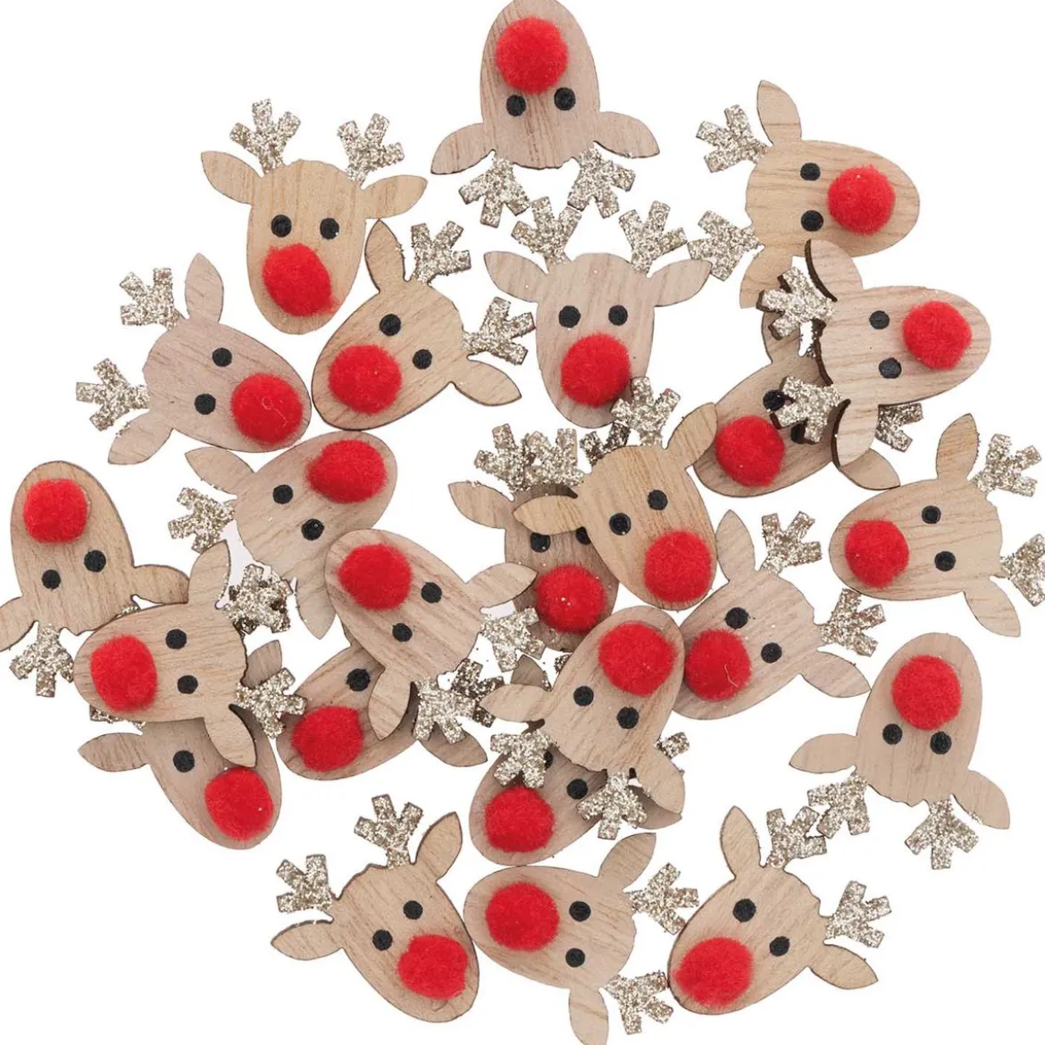 Rico Design Dekostreu Rentier mit Glitzer Holz natur rot gold 24 Stück